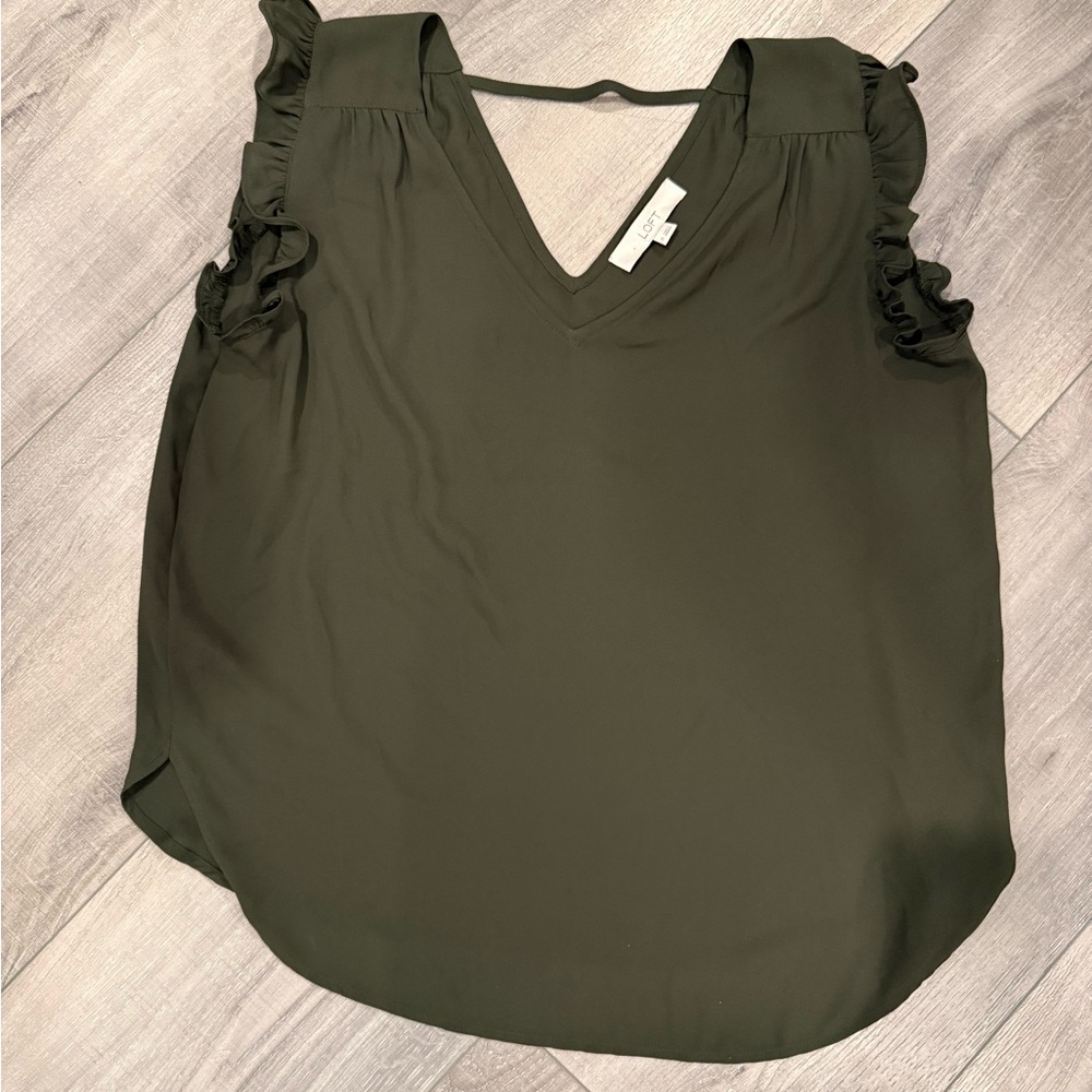 LOFT Dark Green Ruffle Sleeve Blouse